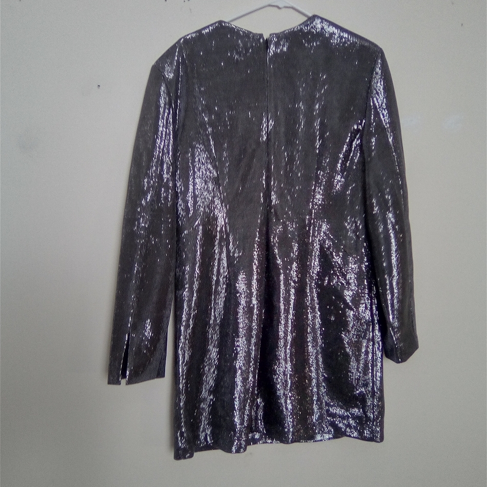 H&M Metallic Long Sleeve Dress SIZE LARGE POLYESTER - Picture 5 of 6